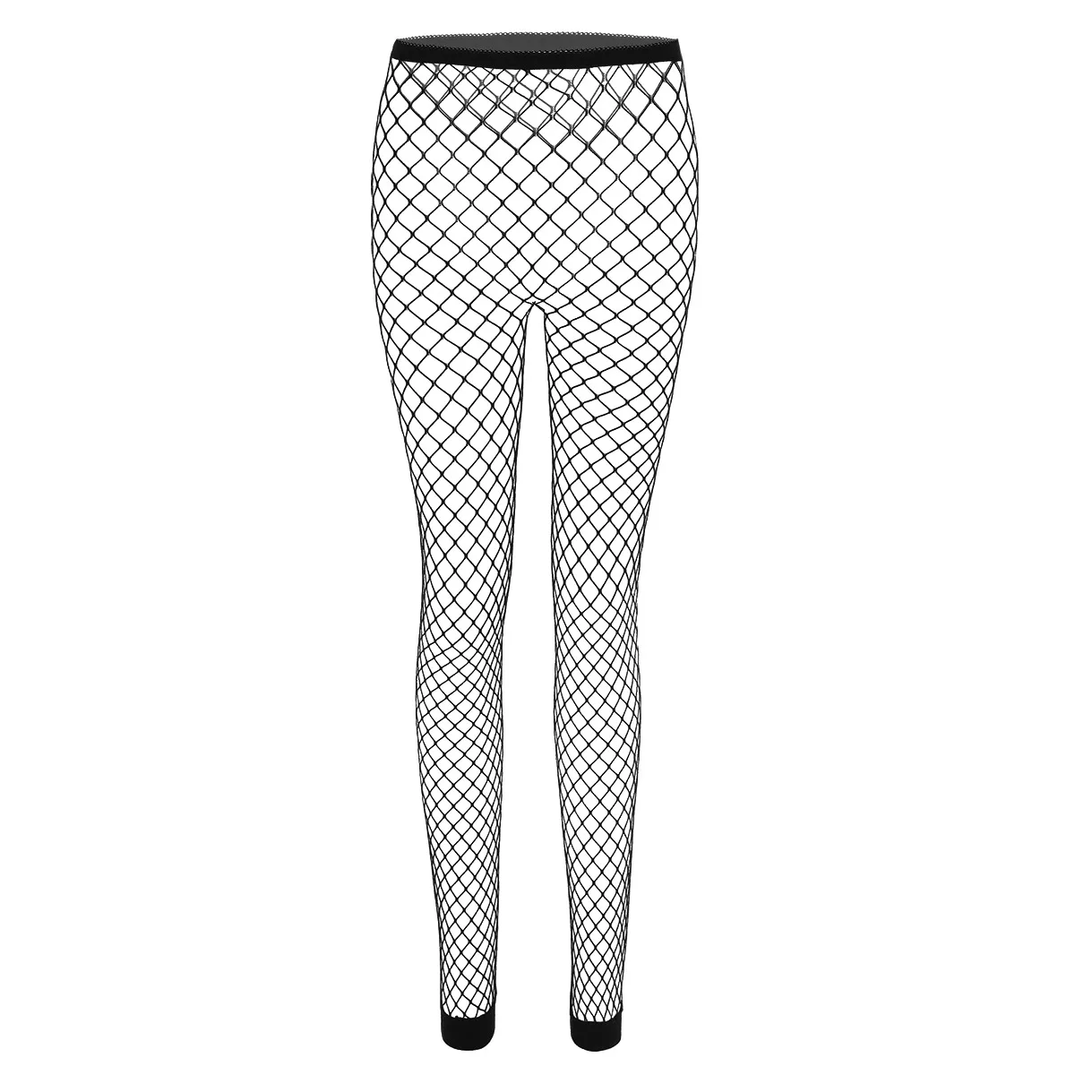 Women Fishnet Leggings Hollow Out Mesh Net Trousers See Through High Waist Transparent Ankle Length Footless Leggings Pants