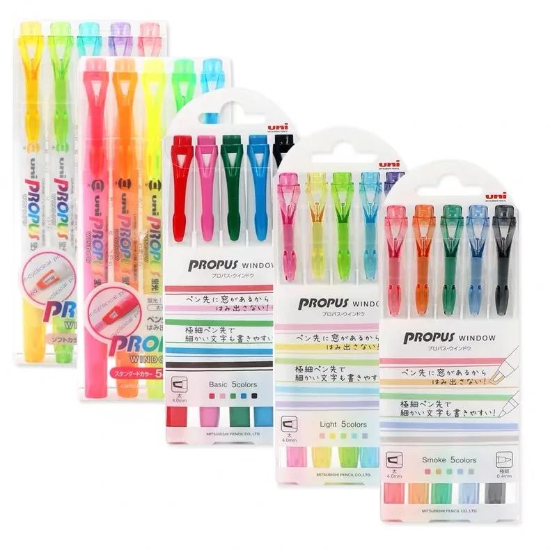 5pcs/set New Colors UNI PROPUS Window Double-headed Highlighter PUS-103T Student Painting Graffiti Soft Color Marker PUS-102T