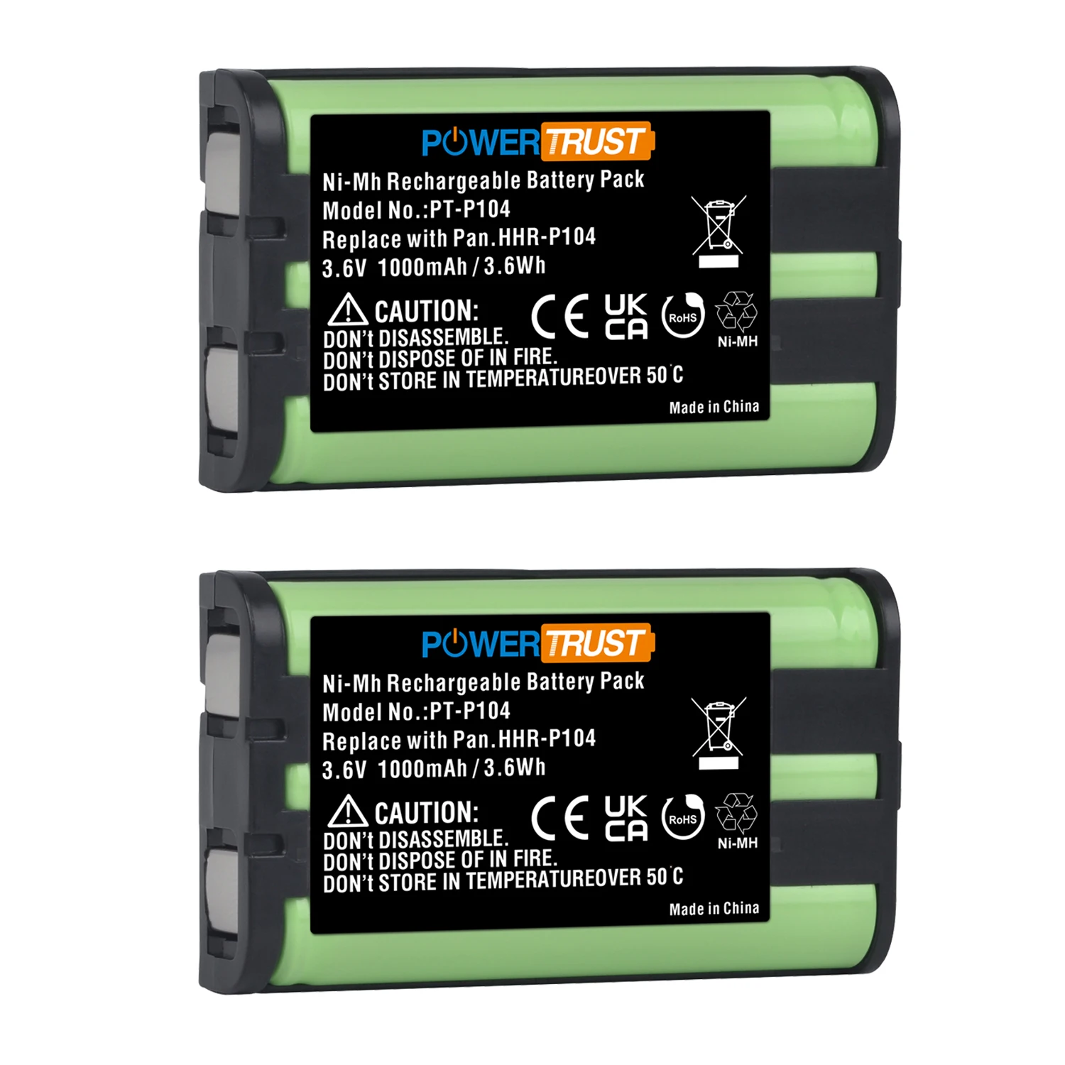 2X HHR-P104 Battery Replacement for Panasonic HHR-P104A KX-FG6550 KX-FPG391 KX-TG2302 KX-TG230 KX-TG2312 KX-TG2355W KX-TG2356