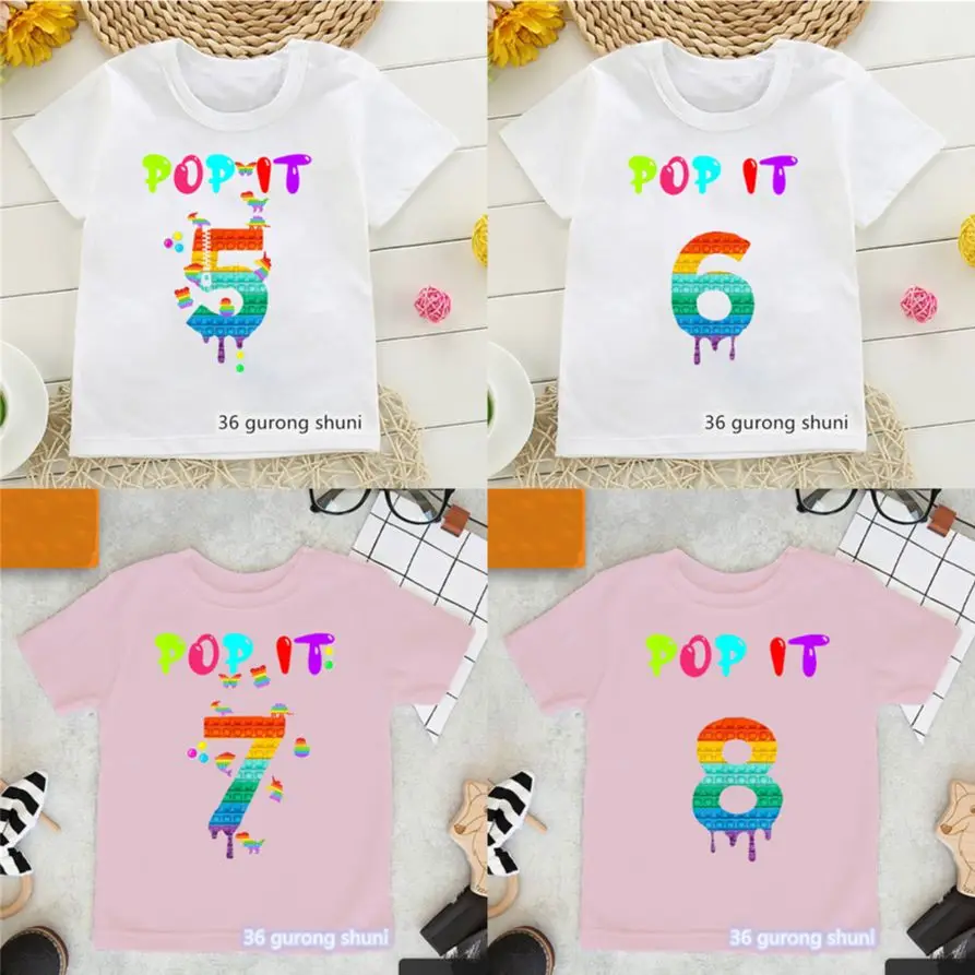 Śliczne śmieszne Pop It T-Shirt z nadrukiem numer 5-10th z okazji urodzin prezent T Shirt dla dzieci T-Shirt Tees Top małe dzieci mała dziewczynka chłopiec