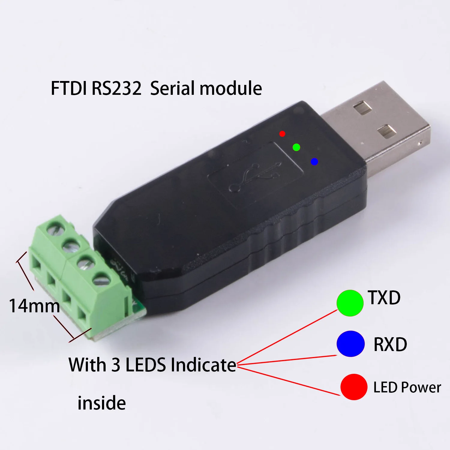USB to RS232 4 Pin Terminal Block TXD RXD GND VCC Pinout Serial Adapter FTDI Chip Support Windows XP/Android/Window7/8/10