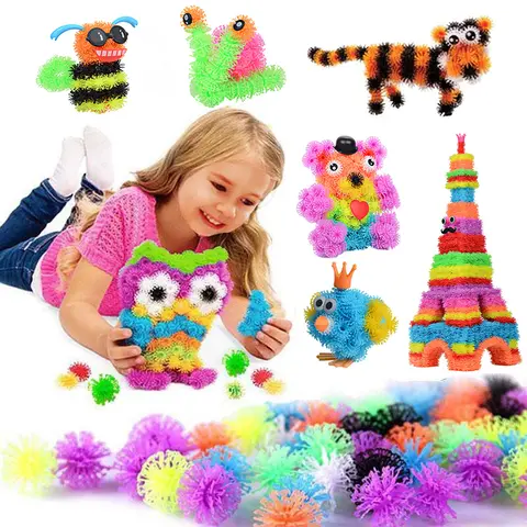 100-1200pcs 가시 공 클러스터 3D 모델 건설 빌딩 블록 장난감 끈적 퍼프 공 퍼즐 DIY 어린이를위한 장난감 조립