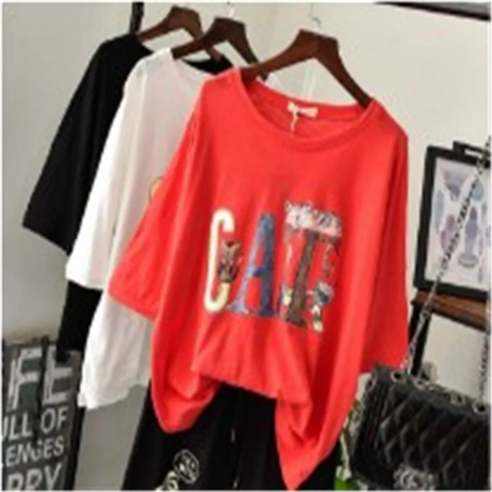 

Cartoon-Printed Women T-Shirt For Summer New Plus-Size Short Sleeved Shirts Cotton Korean Tops Oversize Streetwear T Shirt Femal