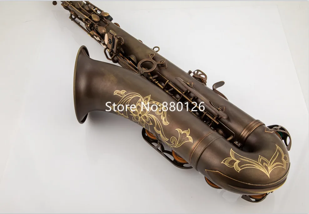 Bb Tune Tenor Saxophone Brown Antique Copper Carving Pattern Woodwind Instrument With Accessories