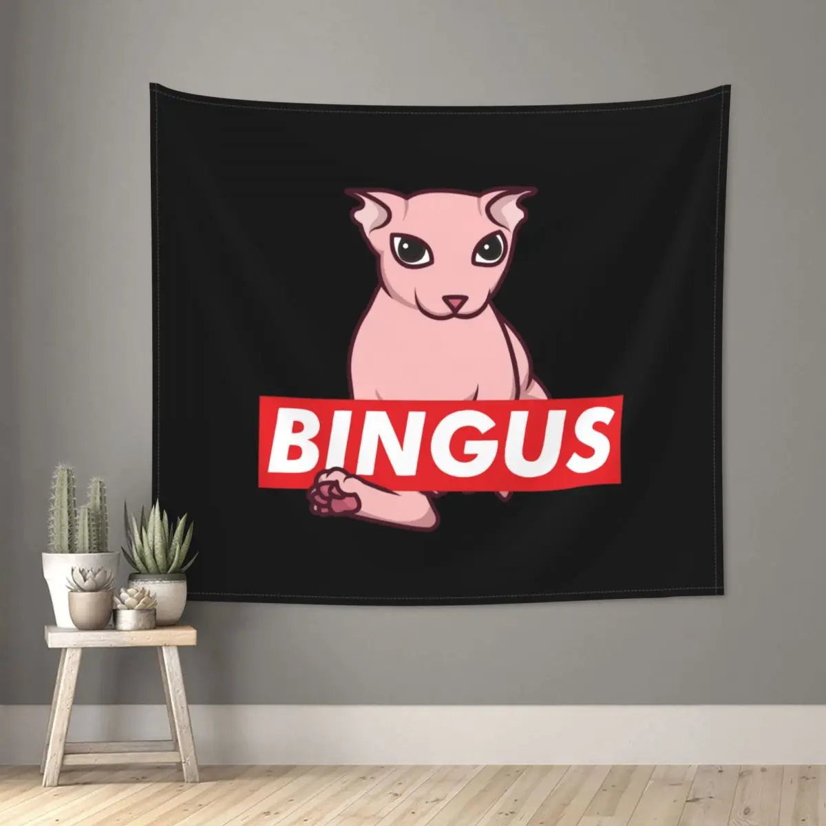 Bingus Red Label Tapestry Hippie Polyester Wall Hanging Cat Room Decoration Curtain Art Wall Blanket