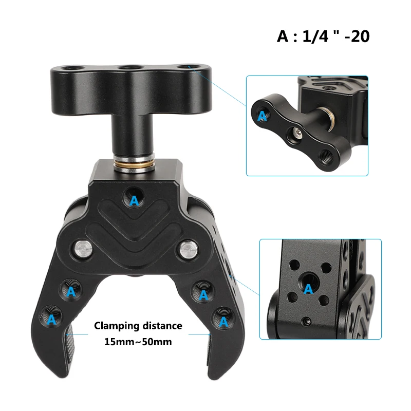 HDRIG Universal Super Crab Lock-uchwyt zaciskowy z punktami montażowymi 1/4 "-20 do montażu ekran aparatu LED Light Mic