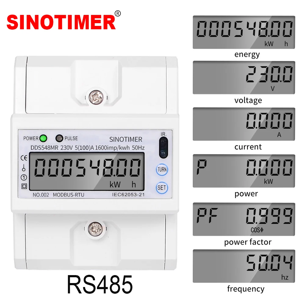 Upgraded Multi function Single Phase 5-100A 230V AC Energy Meter Electric Consumption Meter Monitor DIN Rail with RS485 Modbus