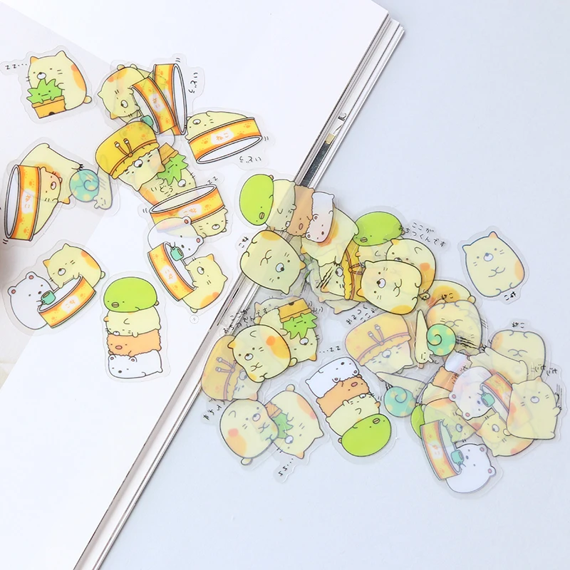 Autocollants Kawaii en PVC, 50 pièces/paquet, étiquettes mignonnes de dessin animé, joli chat, ours, pour décoration de journal intime, papeterie