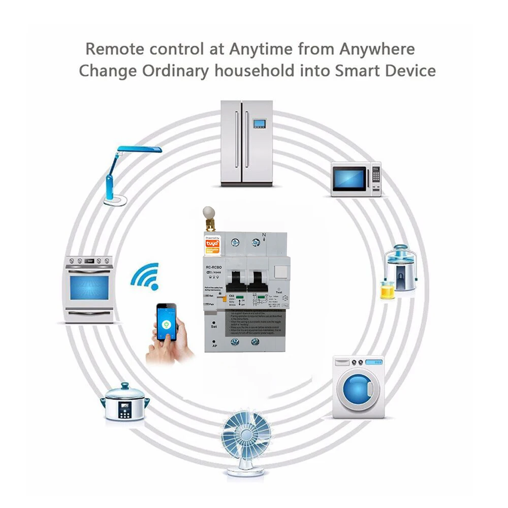 Tuya Smart APP RCBO interruttore automatico con monitoraggio della potenza 2P 16A-100A WiFi RCBO MCB corrente di dispersione protezione da