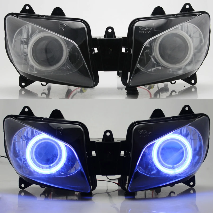 Motorcycle Front Headlamp Custom Blue Angel Eyes HID Head Light LED Projector Headlight Assembly For Yamaha YZF-R1 R1 1998-1999