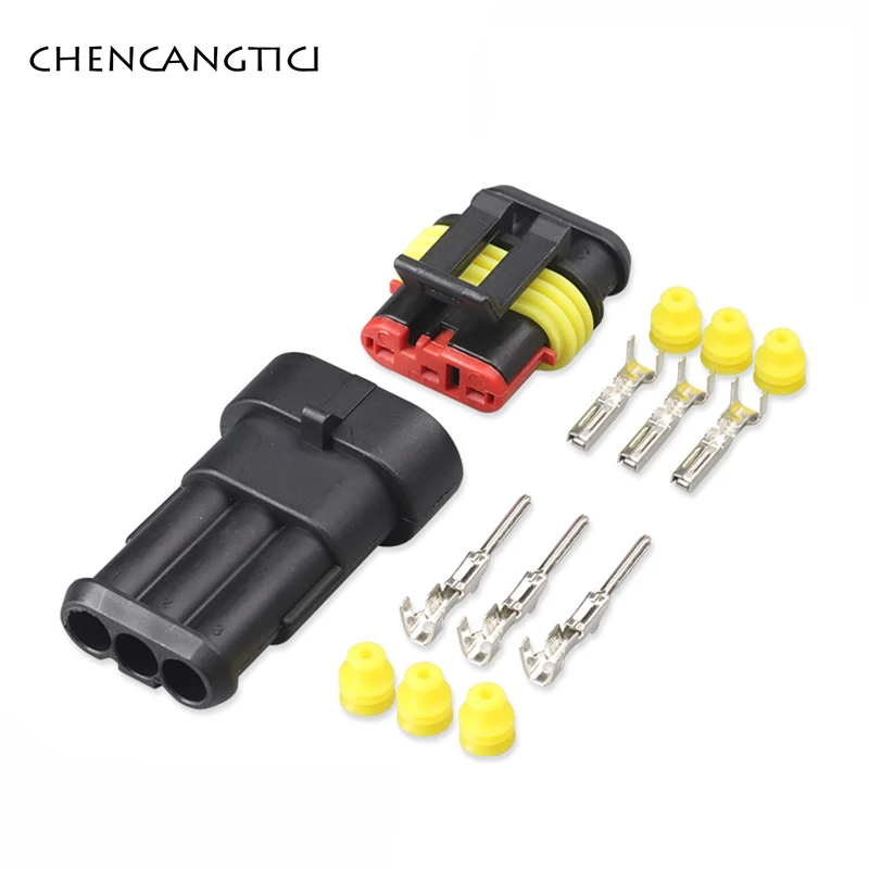 1 Set Amp 3 Pin Electric Automotive Connector Sealed Waterproof Plug With Terminals 282087-1 282105-1