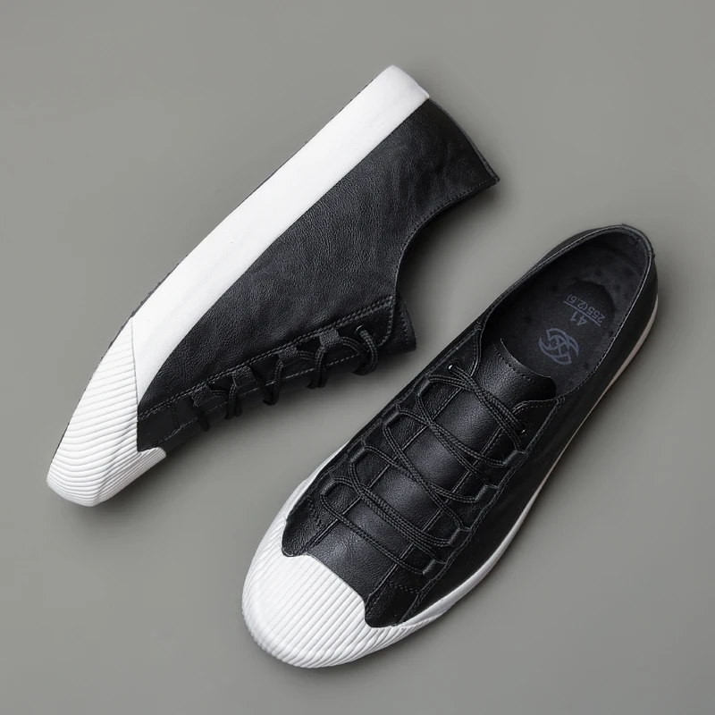 2023 New Men\'s Vulcanized Shoes Spring Fashion Casual Pu Leather Flats Soft Soled Designer Sewing Shoe Black White S9851