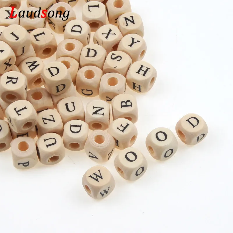 50Pcs 10mm 26 Letter Beads Natural Alphabet Beads Square Wooden Beads For Jewelry Making Necklace Bracelet Handmade DIY