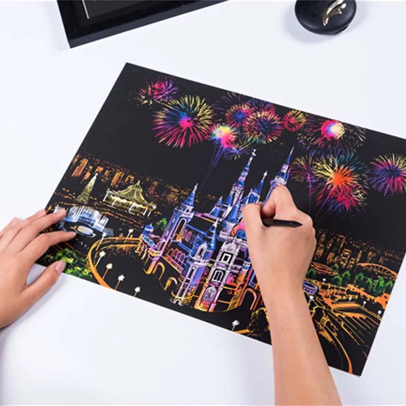 Nieuwe Creative Diy Magic Scratch Art Ambachten Wereld Landschap Schrapen Schilderijen Papier Volwassen Decompressie Speelgoed Kinderen Speelgoed Geschenken