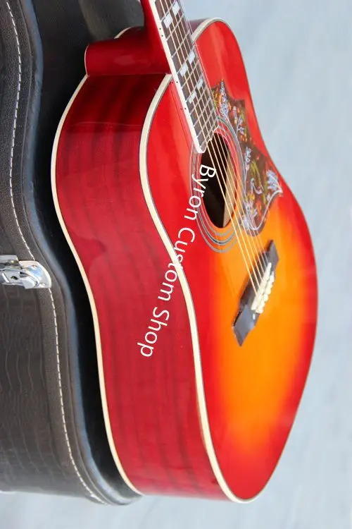 Professional Custom Acoustic Guitar, Cherry Gloss, Finishing Solid Spruce, Free Shipping