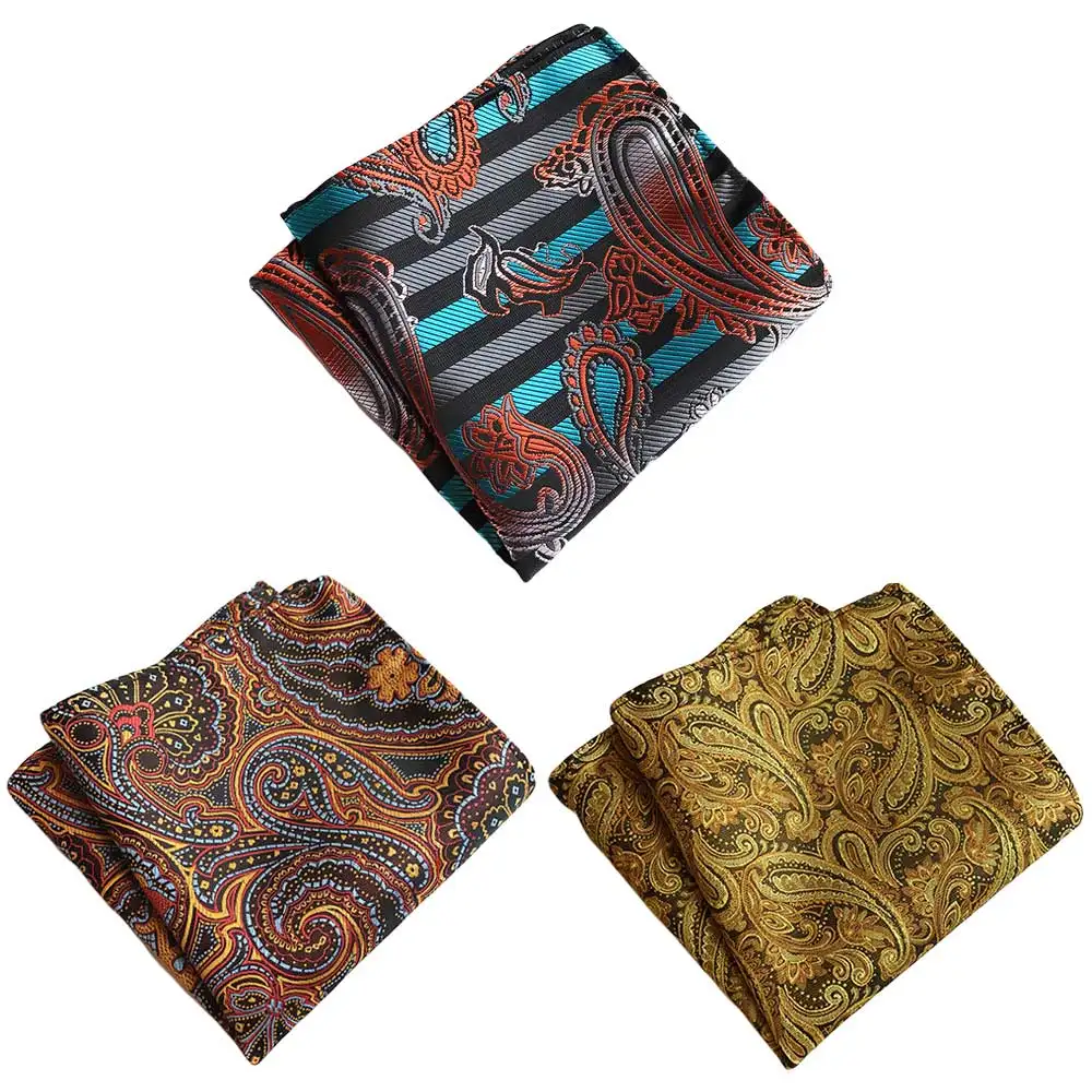 3 Packs Men Classic Floral Paisley Stripe Pocket Square Wedding Handkerchief BWTHZ0373