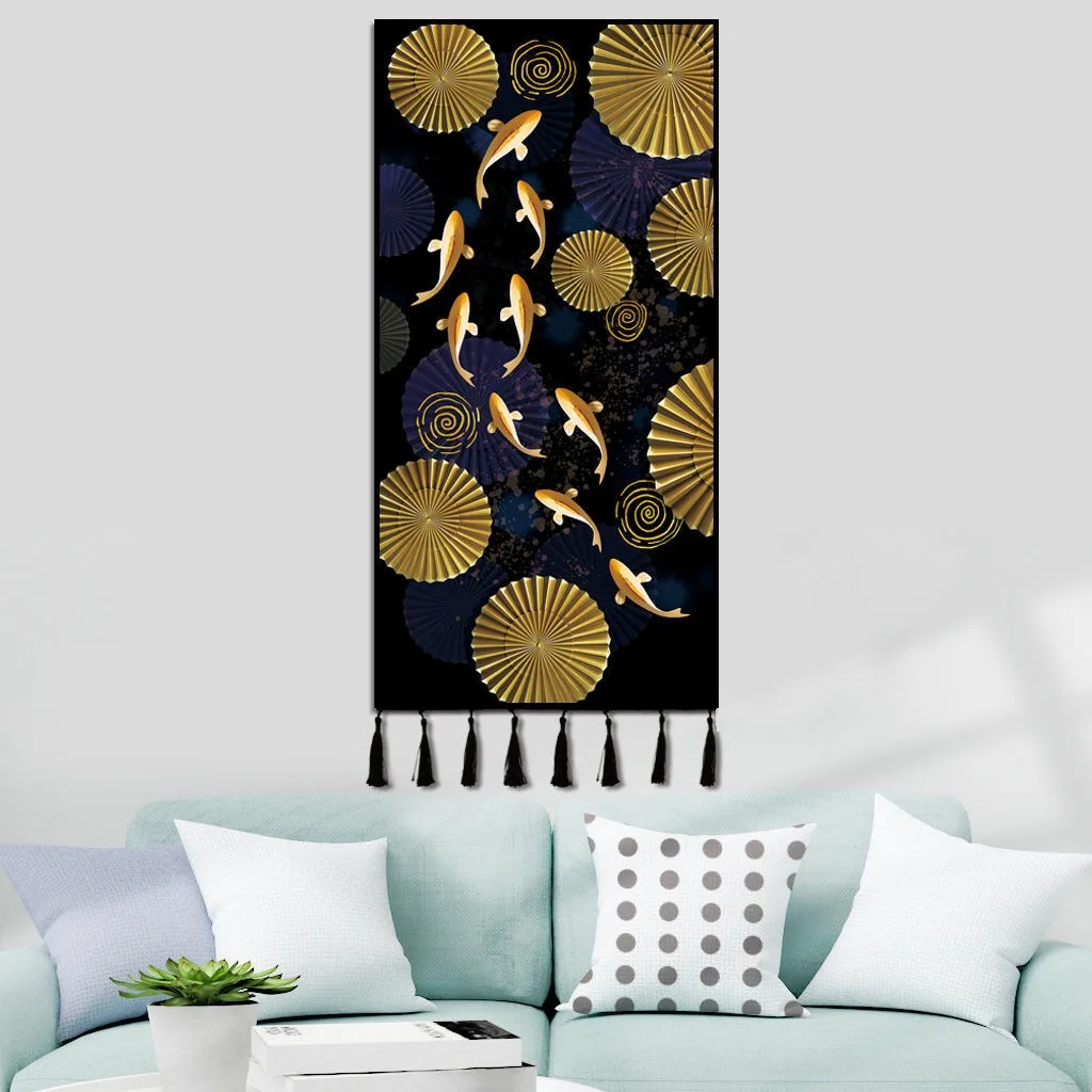 

Golden Velvet Chinese Style Tapestry Study Living Room Bedroom Background Wall Art Vintage Room Decor Wall Paintings Home Decor