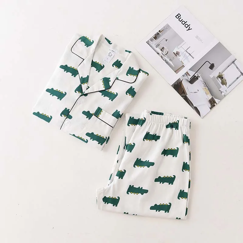 Best Selling Men\'s Pajamas Set Spring And Autumn Fresh Style Long Sleeve+Pants Full Cotton Comfort Homewear Loose Casual Wear