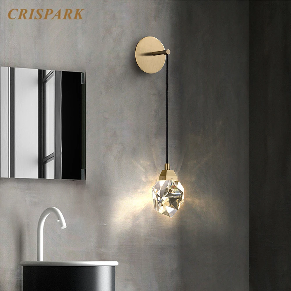 Luxury Brass Wall Lamp LED Modern Cut Crystal Mounted Light Indoor Diamond Cristal Indoor Light Fixture Pendant Hanging Lamp