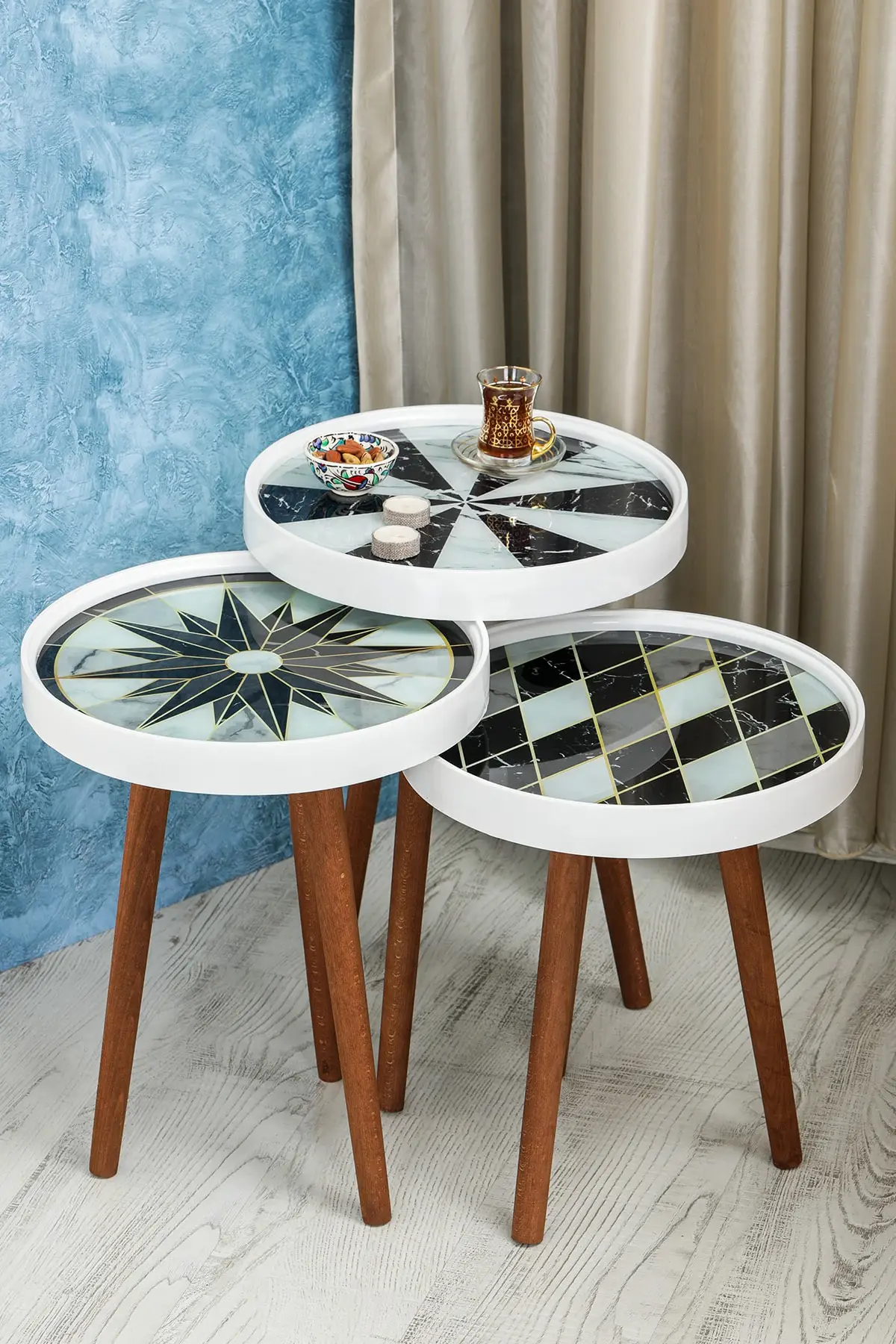 Retro Glass Above Special Print 3 pcs Zigon Coffee Table