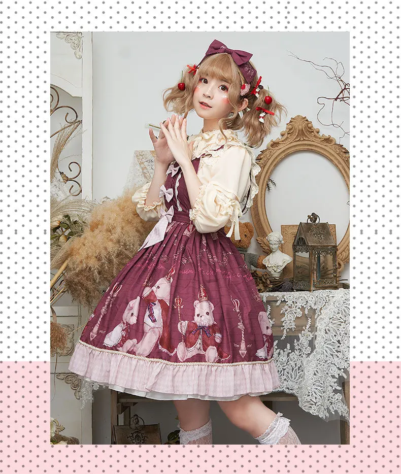 Prinzessin tee party süße lolita strap kleid vintage spitze bowknot nette druck viktorianischen kleid kawaii mädchen gothic lolita oli cos