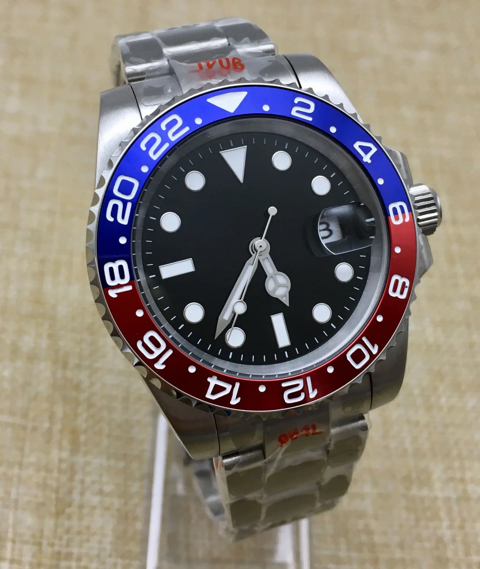 Men  Watch 40mm Black Dial Luminous Cola Bezel Automatic Mechanical Watch Stainless Steel Bracelet