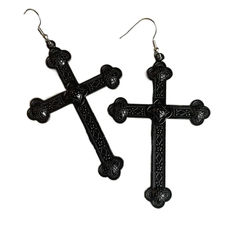 Goth Noire Mass Cross Earrings Drop Black Fashion Punk Crappy Jewelry Women Jesus Gift Delicate Wholesale Statement Accessories