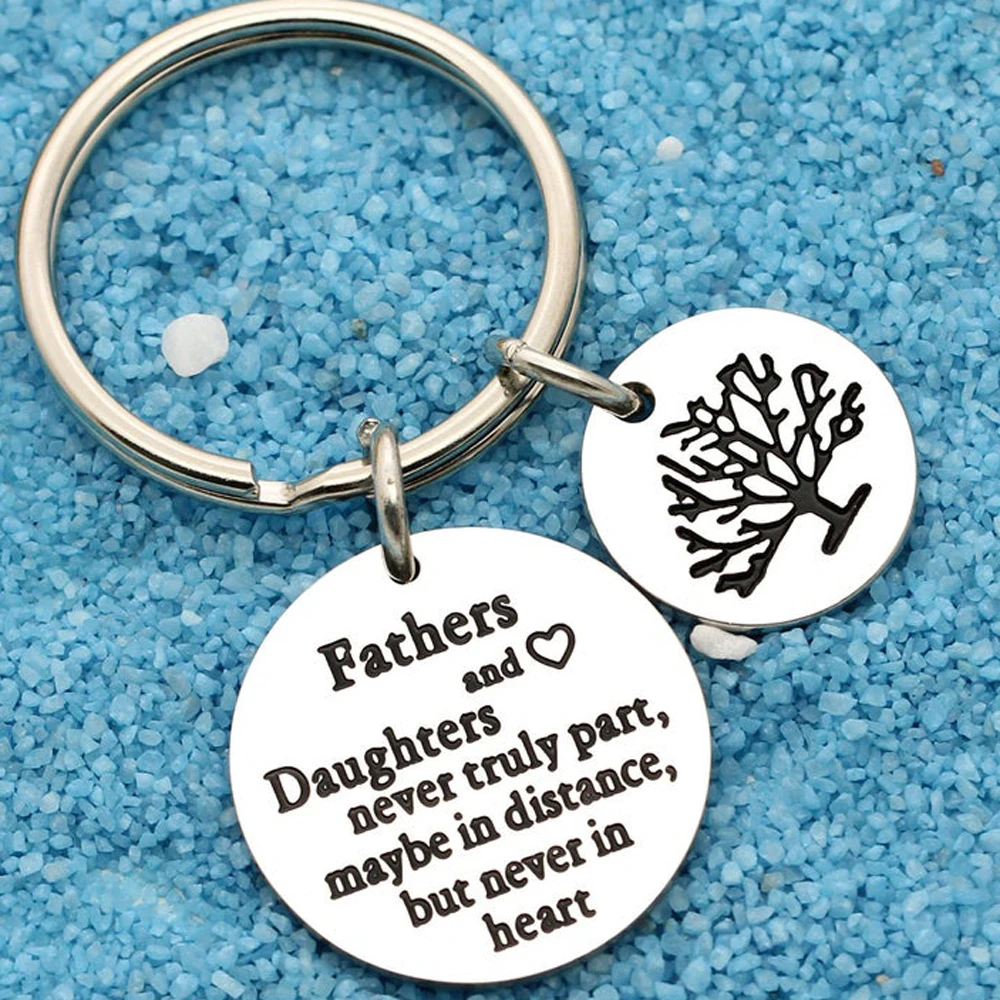 Tree of Life Dad Father Stainless Steel Pendant Keychain Keyring Fathers and Daughters Keyfob Birthday Gifts for Dad Grandfather