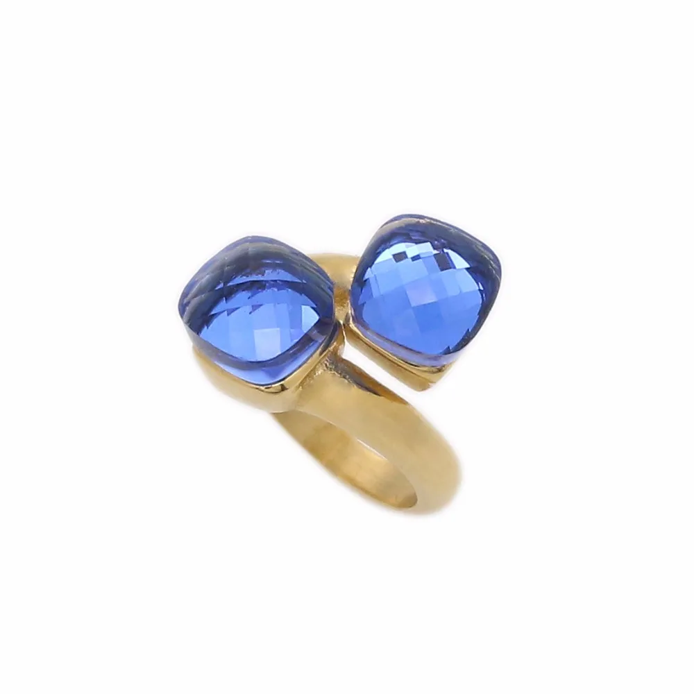 JSBAO Rose Gold /Steel/Gold Colour Stainless Steel Double Dark Blue Glass Ring For Women Size 6-10 Female Ring Jewelry