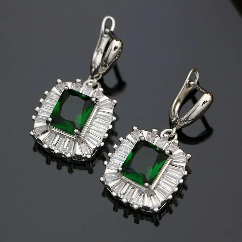 Bohemia 925 Sterling Silver Earrings for Women Natural Green Cubic Zirconia White Crystal Round Stone Fashion Earrings Jewelry