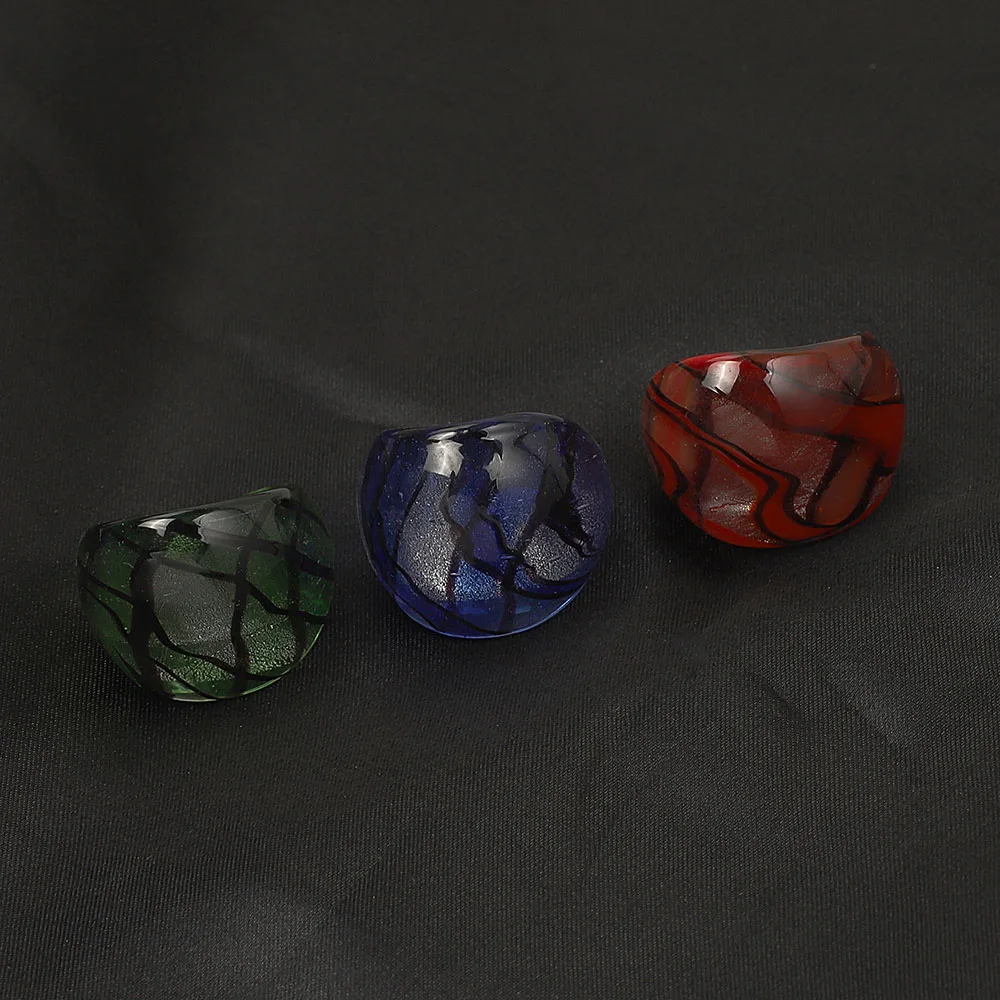 QianBei New Wholesale 12Pcs Summer Women Handmade Translucent Murano Glass Ring New