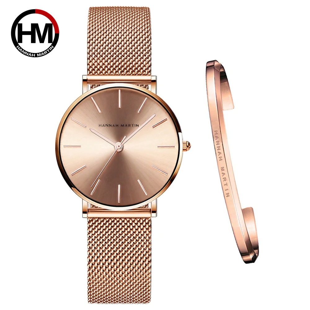 Reloj de pulsera de cuarzo japonés para mujer, cronógrafo de malla de acero inoxidable, resistente al agua, diseño creativo, oro rosa, 1 Juego