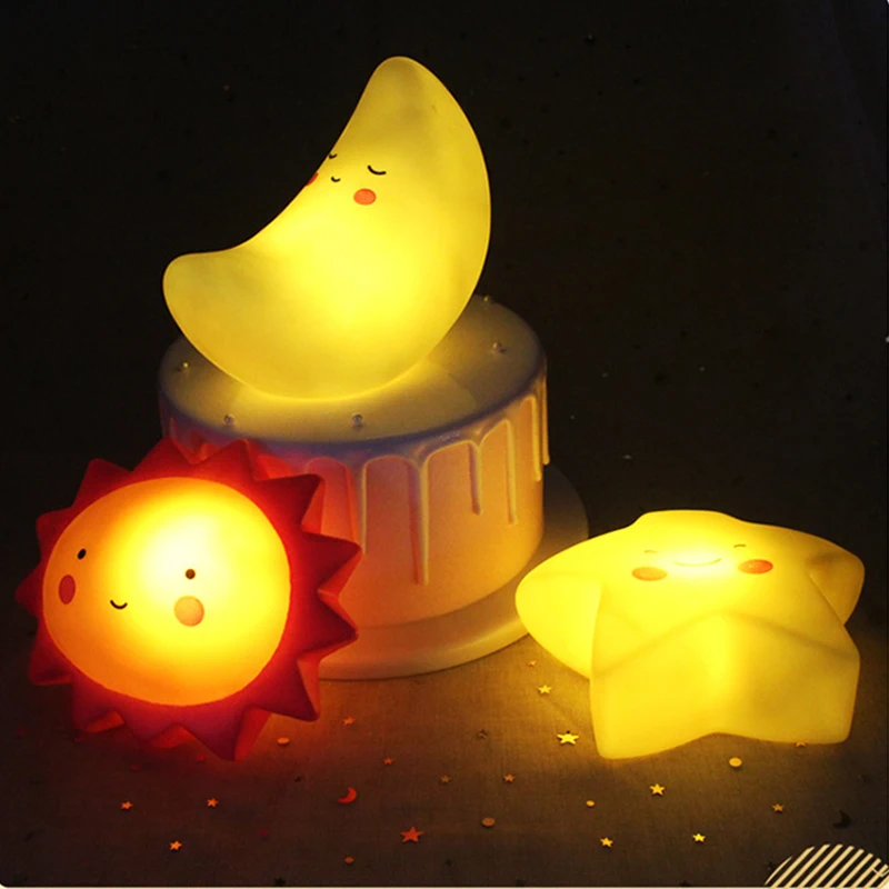 Cartoon Cute Stars Moon Sun LED Lights Cake Decoration Party Atmosphere Scene Dress Up Toys Beautiful Night Light