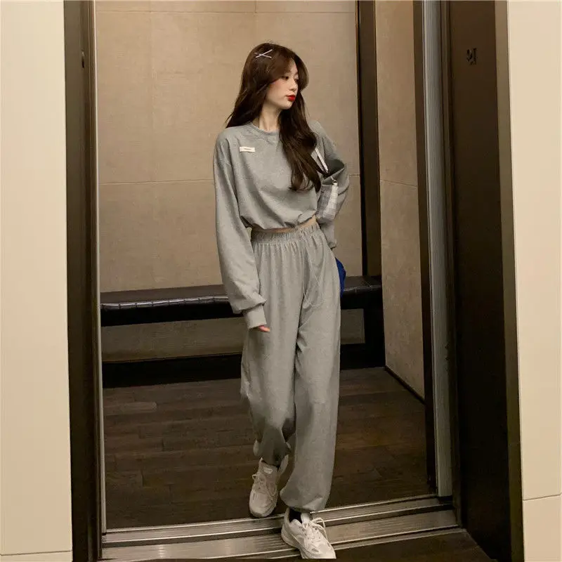 Casual Sportswear Suits Womens Sweatpants Suits 2024 Autumn New Fashion Student Korean Thin Loose Jacket Trousers Two-piece Sets