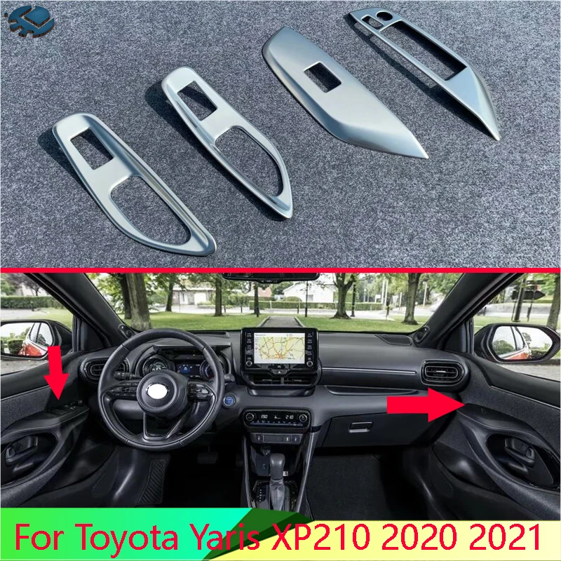 For Toyota Yaris XP210 2020-2022 Car Accessories Stainless Steel Door Window Armrest Cover Switch Panel Trim Molding Garnish