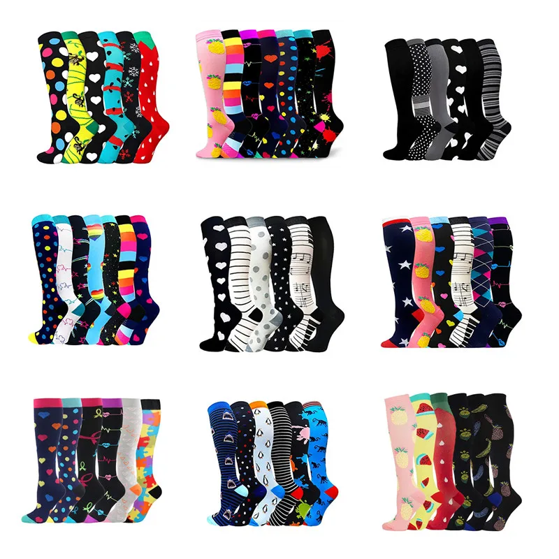 

3/5/6 Pairs Compression Stocking Women Knee High 30mmHg Edema Diabetes Varicose Veins Running Sports Travel Compression Socks