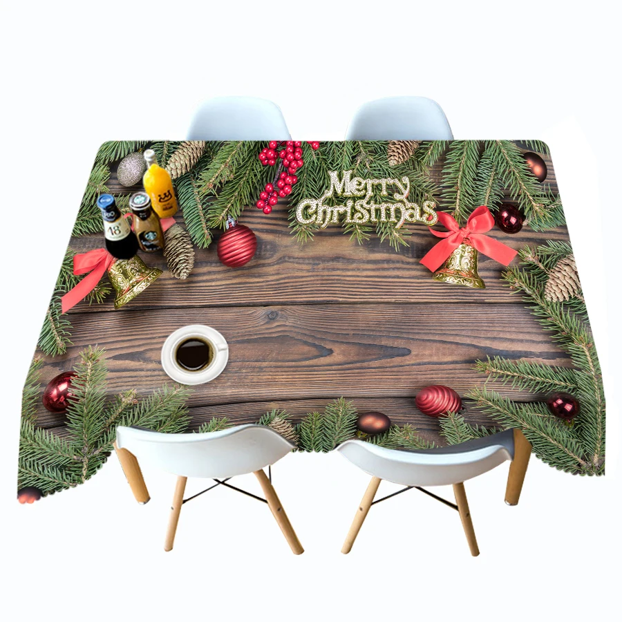 3d Christmas Tablecloth Imitation Wood Grain Light Post and Bell Pattern Rectangular/Round Table Cloth Cover Towel image 4