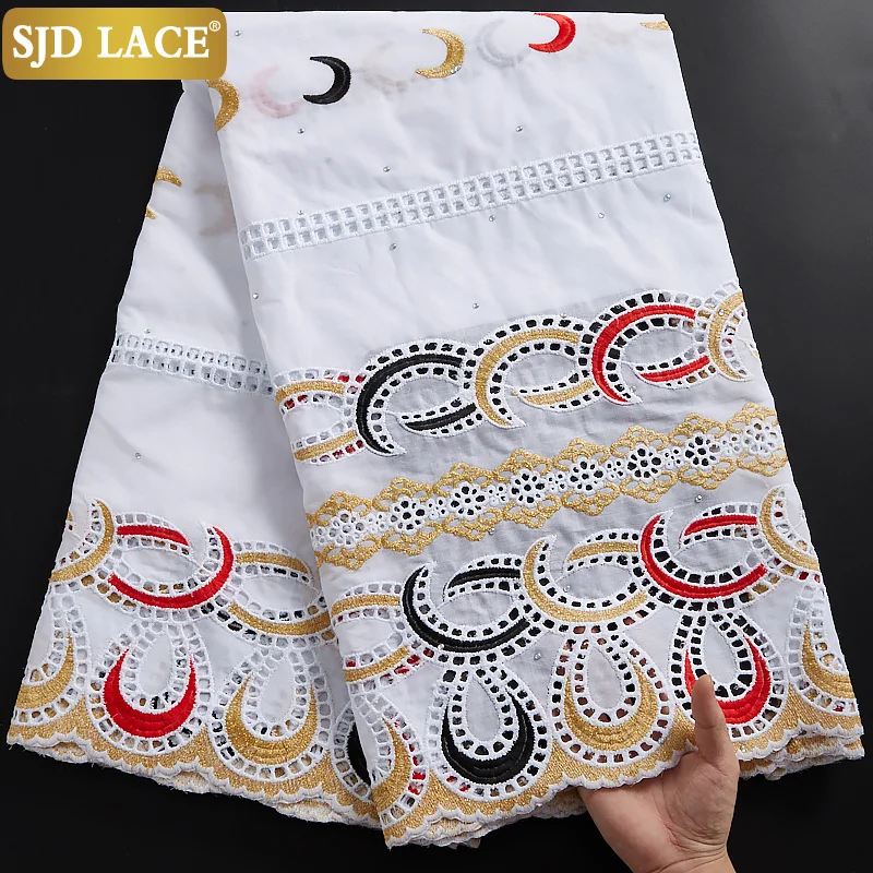 SJD LACE African Cotton Lace Fabric 2024 High Quality Stones Swiss Voile Lace Dubai Nigerian Cottons For Daily Dresses Sew A2341