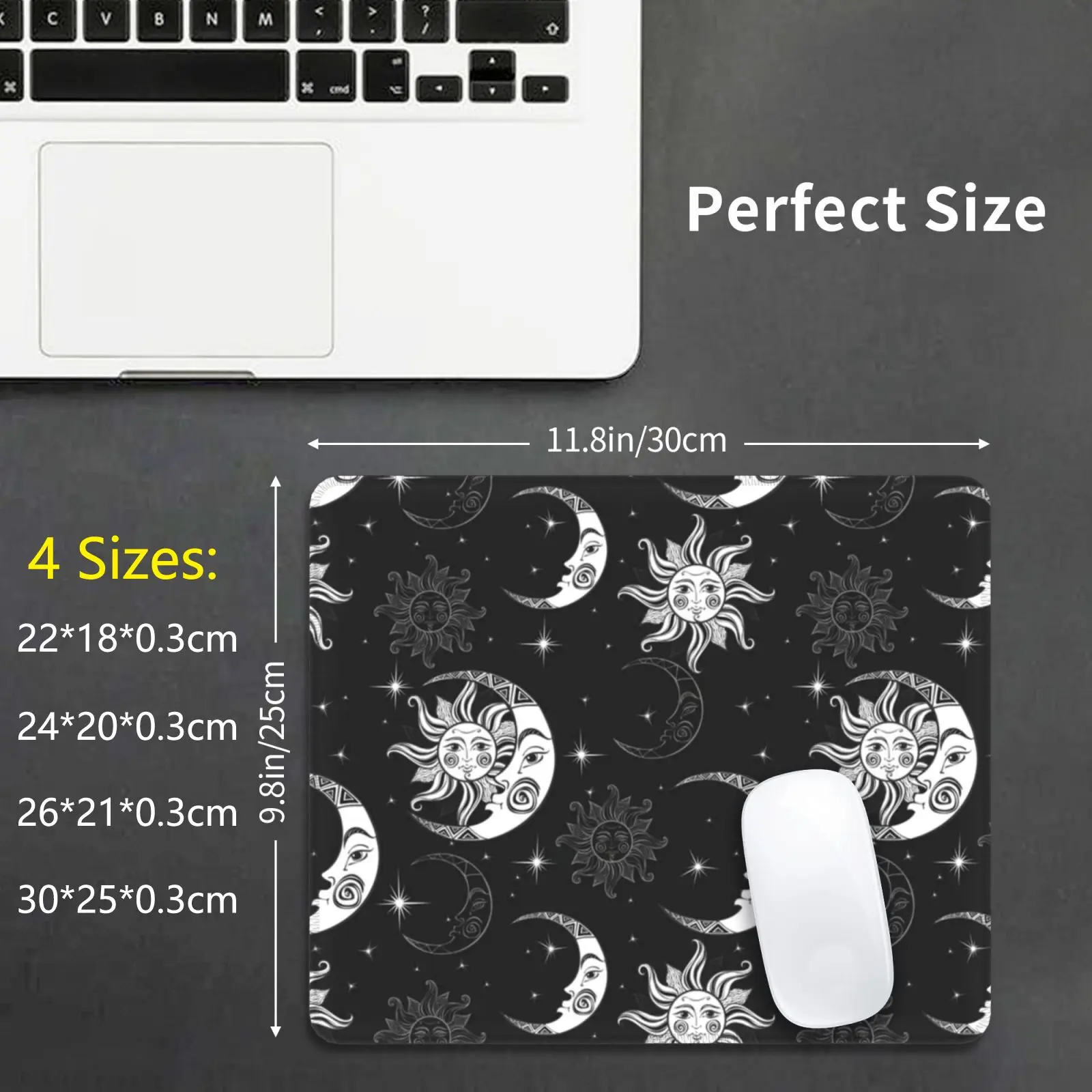 Moon And Stars Mouse Pad DIY Print Moon Stars Celestial Cosmos Night Nighttime Sky Black And White Bw