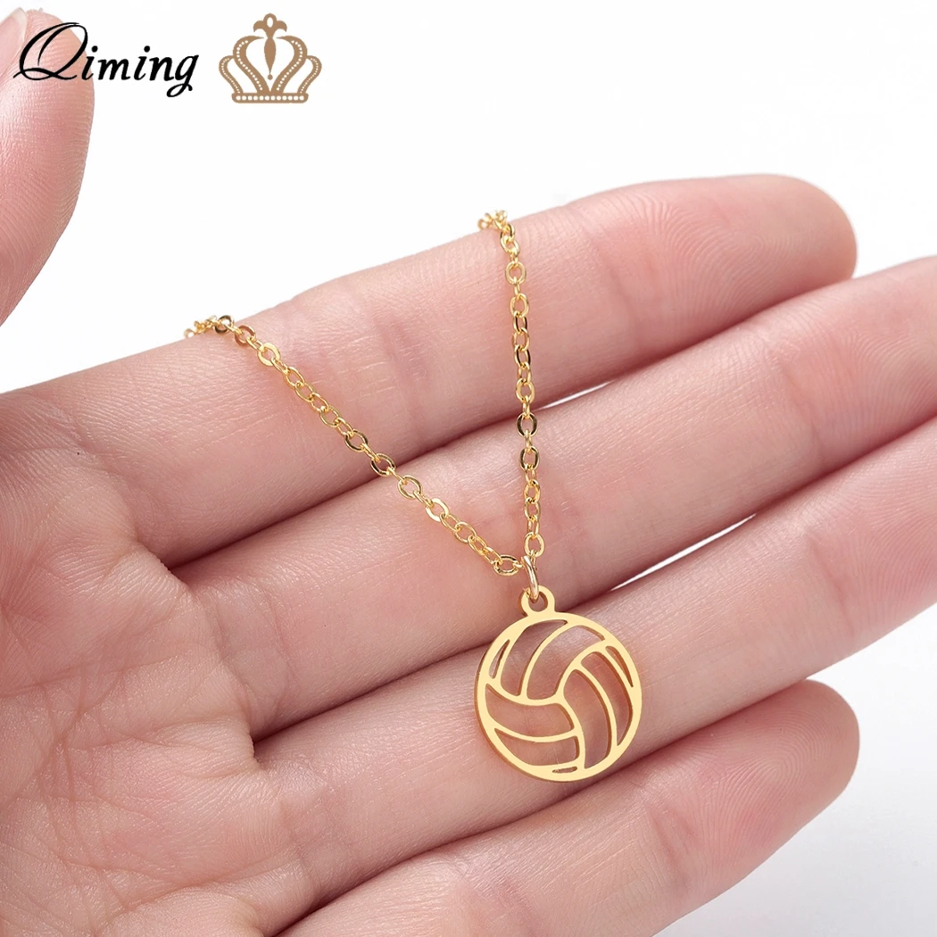 QIMING Stainless Steel Volleyball Necklace For Women Ball Pendant Sports Jewelry Gifts Volley Ball Sport Fan Coach Men Necklace