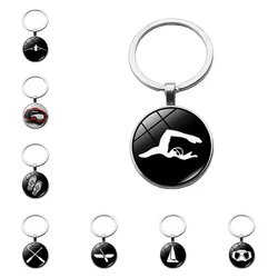 Handmade Latest Leisure Accessories Swimming Keychain Minimalist Swimming Man Art Silhouette 25mm Keychain Sports Team Gift