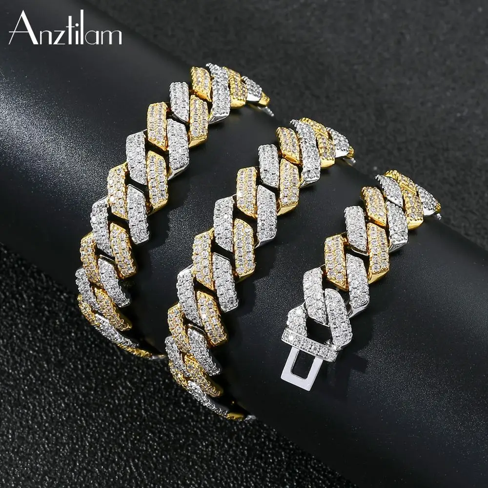 14mm Iced Out Necklaces Double Color Bling Zircon Long Link Cuban Chain Necklaces For Man Drop Shipping