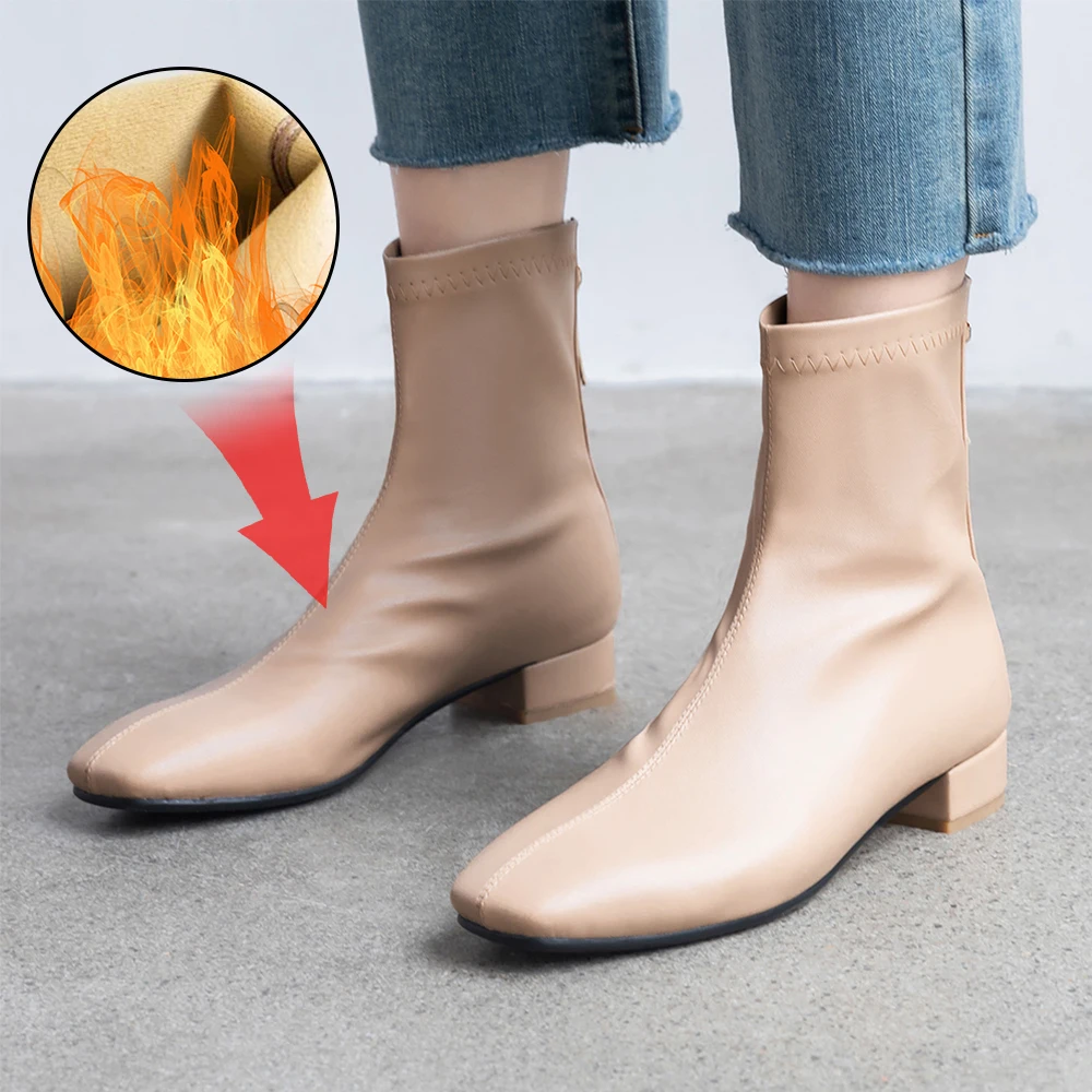 

Plus Size 34-43 Fashion Genuine Leather Hot Autumn Winter Women Stretch socks boots Ladies shoes Martin boots Zipper ankle boots