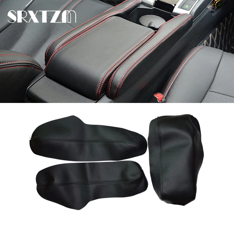 3pcs For Honda Civic 10th Gen 2016 2017 2018 Car Center Console Lid Armrest Box Microfiber Leather Protection Cover