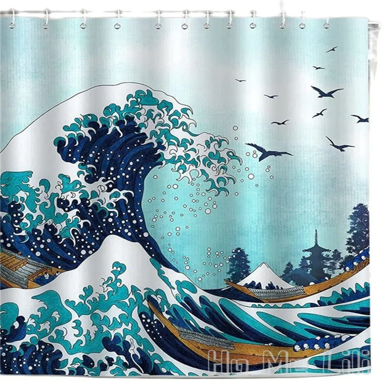 Great Wave Shower Curtain By Ho Me Lili With Hooks Japanese Kanagawa Ocean Waves Decorative Polyester Waterproof Bathroom Decor