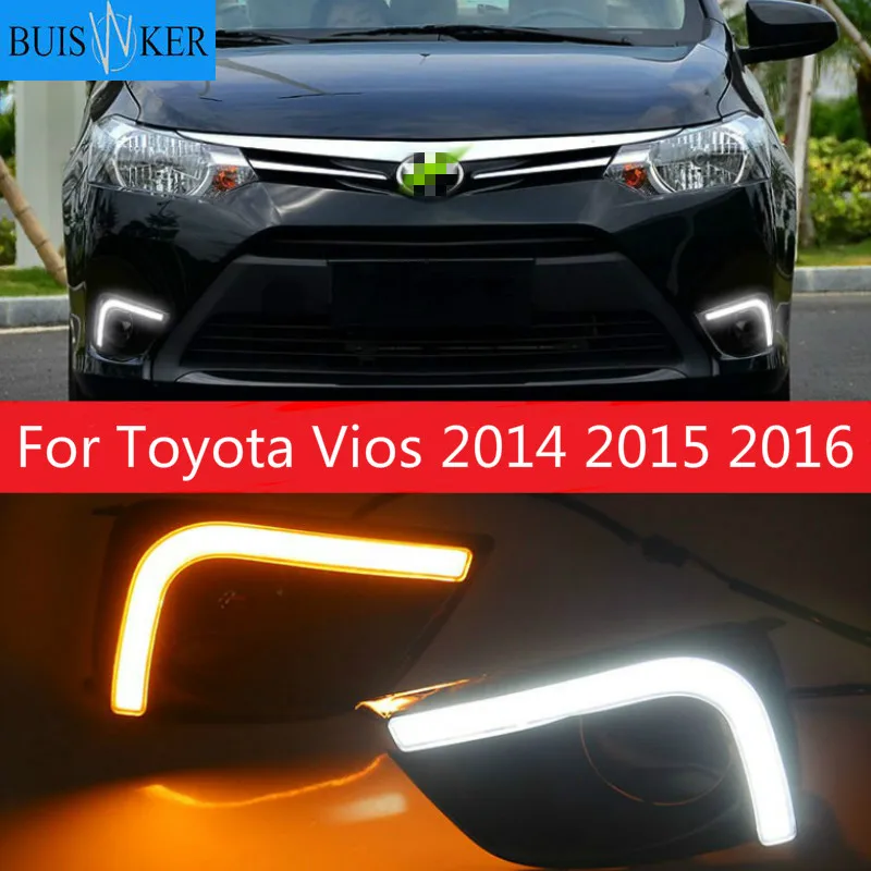 

1 Pair Car Daytime Running Light Turn Signal Light 2-Color DRL LED Fog Lamp for Toyota Vios 2014 2015 2016