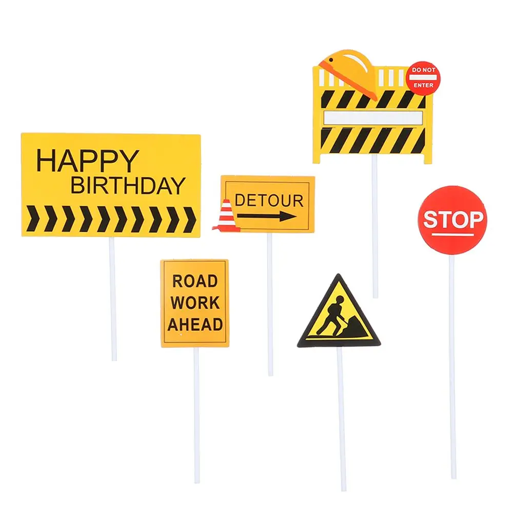 

Theme Party Mini Cupcake Topper Cake Topper Crane Construction Road Sign