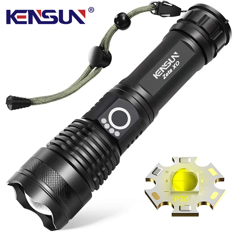KENSUN High Power XHP70 Rechargeable Led Flashlight 4 Core Torch