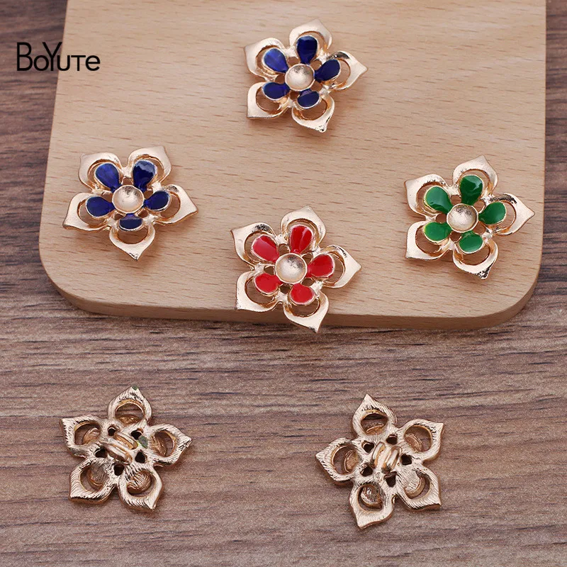 BoYuTe (50 Pieces/Lot) 25MM Metal Alloy Five Petal Flower Materials Vintage DIY Handmade Jewelry Accessories Wholesale