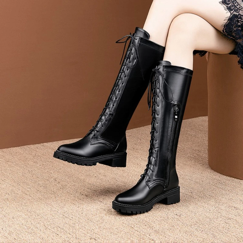 Plus rozmiar 33-52 2020 nowe seksowne panie zasznurować buty do kolan Platfrom długie buty damskie buty zakolanówki zapatos de mujer